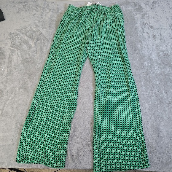 Zara Pants Womens Large Green Blue Flowy Geometric Print Trouser Casual Classic - Picture 5 of 8